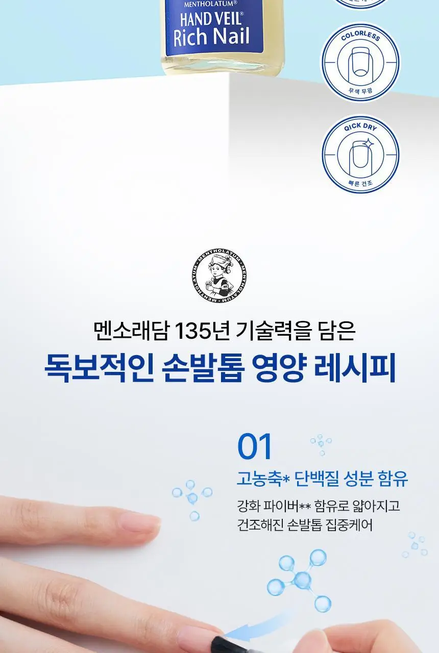 [고농축단백질/손톱강화] 멘소래담 핸드베일 뷰티 프리미엄 리치네일 리페어 코트 10ml 상세페이지 2